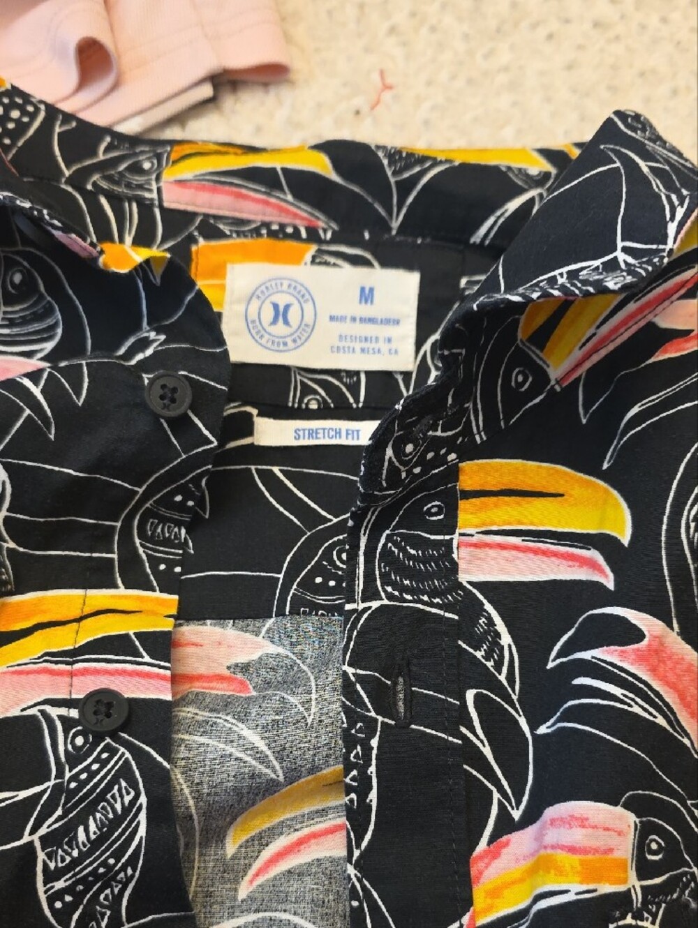 Hurley Black Toucan Button-Up Shirt with Yellow and Pink Accents - Picture 2 of 3